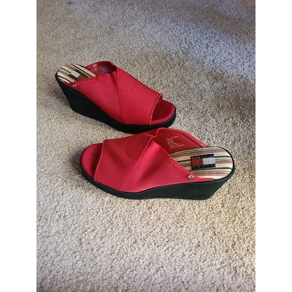 Vintage 90s Y2k Tommy Hilfiger TW00245 Red Platform Wedge Sandals Women's 8.5M